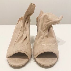 Rampage Peep Toe Slingback Bootie Heel Nude Beige